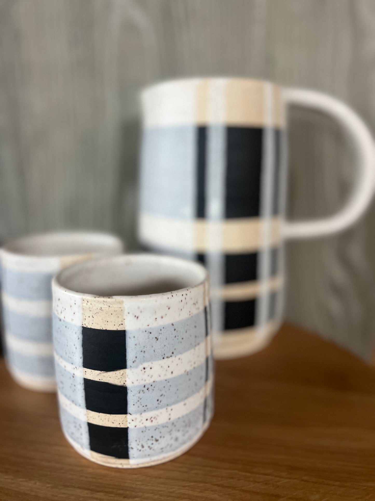 BLACK & WHITE PLAID PITCHER